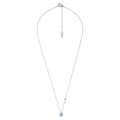 Michael Kors Exclusive Premium Silver Pear Shaped Blue Cubic Zirconia Halo Necklace
