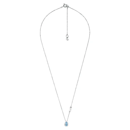 Michael Kors Exclusive Premium Silver Pear Shaped Blue Cubic Zirconia Halo Necklace