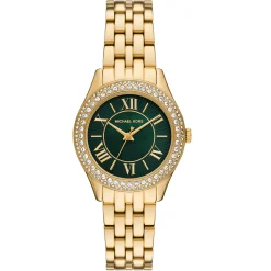 Michael Kors 33mm Yellow Gold Tone Green Crystal Ladies Watch