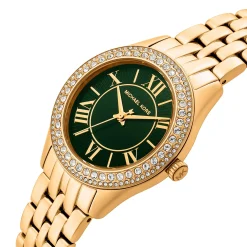Michael Kors 33mm Yellow Gold Tone Green Crystal Ladies Watch