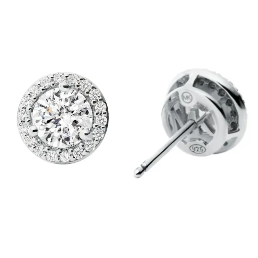 Michael Kors Premium Silver Cubic Zirconia Halo Stud Earrings