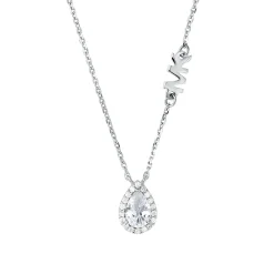 Michael Kors Premium Silver Pear Shaped Cubic Zirconia Halo Necklace