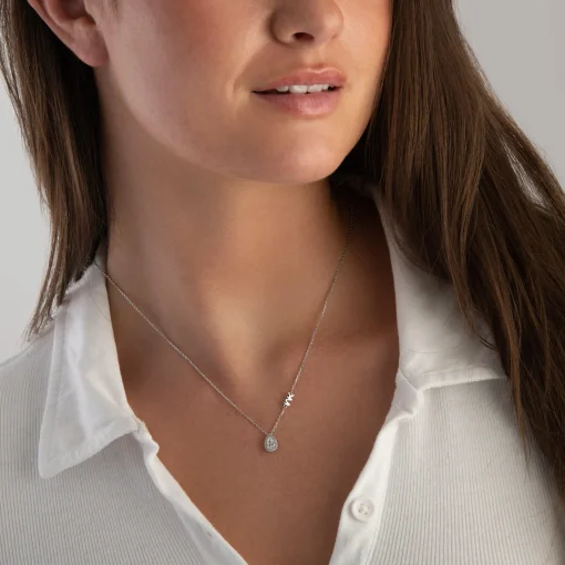 Michael Kors Premium Silver Pear Shaped Cubic Zirconia Halo Necklace