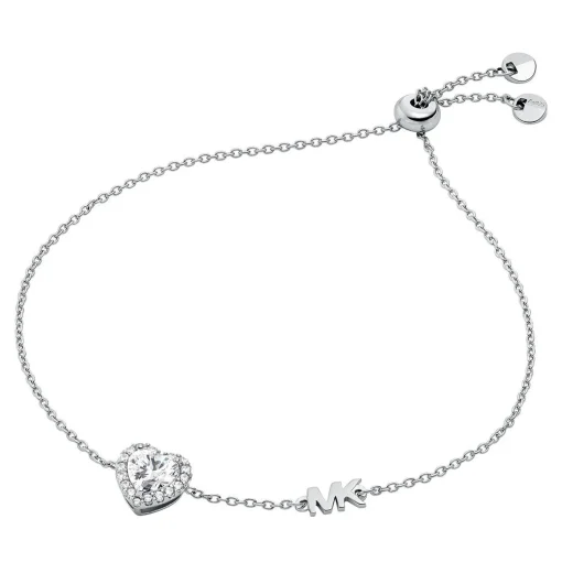 Michael Kors Premium Silver Heart Shaped Cubic Zirconia Halo Bracelet