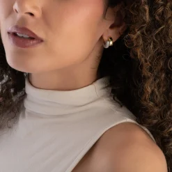 Michael Kors Silver and Yellow Gold Plated Cubic Zirconia Hoop Earrings