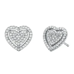 Michael Kors Silver Pave Heart Stud Earrings