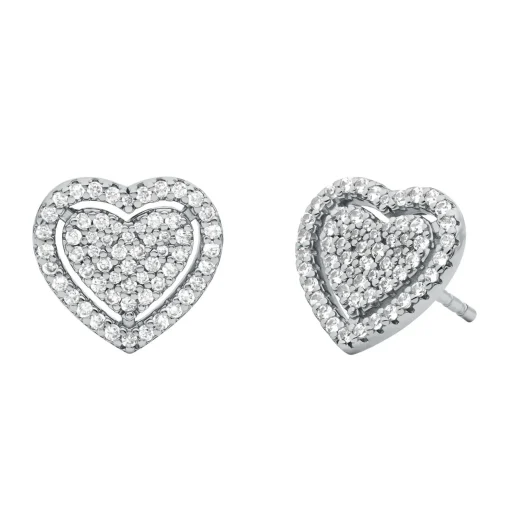 Michael Kors Silver Pave Heart Stud Earrings