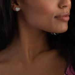 Michael Kors Silver Pave Heart Stud Earrings