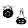 OMEGA Mania Stainless Steel and Black Lacquer Cufflinks