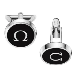OMEGA Mania Stainless Steel and Black Lacquer Cufflinks