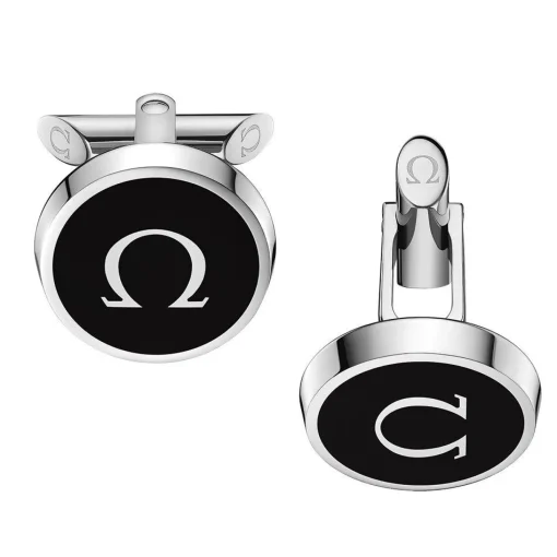 OMEGA Mania Stainless Steel and Black Lacquer Cufflinks