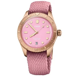 Oris Divers Sixty-Five 'Cotton Candy' Bronze 38mm Pink Perlon Strap Automatic Watch