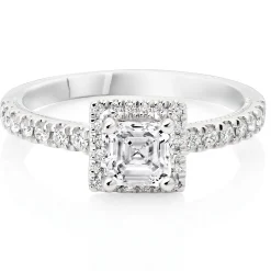 Royal Asscher Mary Platinum Diamond Royal Asscher Cut Halo Ring