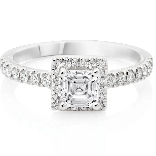 Royal Asscher Mary Platinum Diamond Royal Asscher Cut Halo Ring