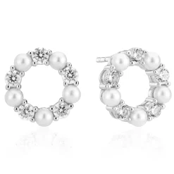 Sif Jakobs Biella Perla Silver Cubic Zirconia Freshwater Pearl Stud Earrings