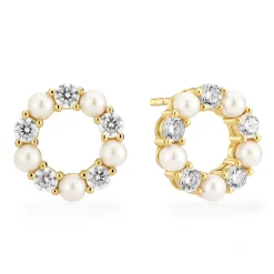 Sif Jakobs Biella Perla Yellow Gold Plated Freshwater Pearl Cubic Zirconia Stud Earrings