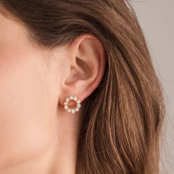 Sif Jakobs Biella Perla Yellow Gold Plated Freshwater Pearl Cubic Zirconia Stud Earrings
