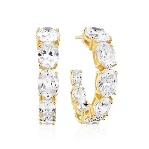 Sif Jakobs Creolo Grand Yellow Gold Plated Cubic Zirconia Hoop Earrings