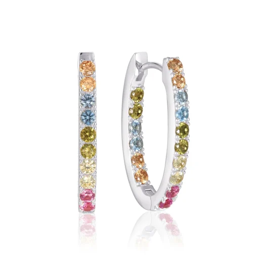 Sif Jakobs Ellisse Silver Multi Coloured Cubic Zirconia Hoop Earrings