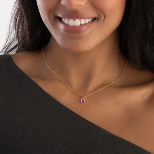 Sif Jakobs Roccanova Piccolo Yellow Gold Plated Pink Cubic Zirconia Necklace