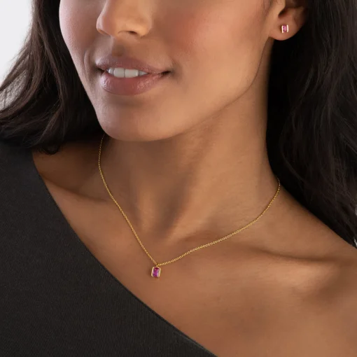Sif Jakobs Roccanova Piccolo Yellow Gold Plated Pink Cubic Zirconia Necklace