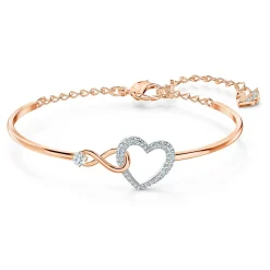 Swarovski Hyperbola Infinity and Heart Rose Gold Tone Crystal Bangle