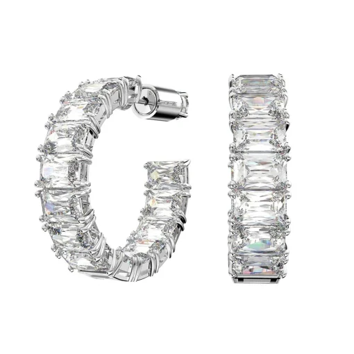 Swarovski Matrix Silver Crystal Hoop Earrings