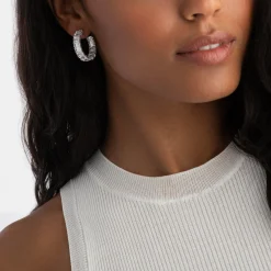 Swarovski Matrix Silver Crystal Hoop Earrings