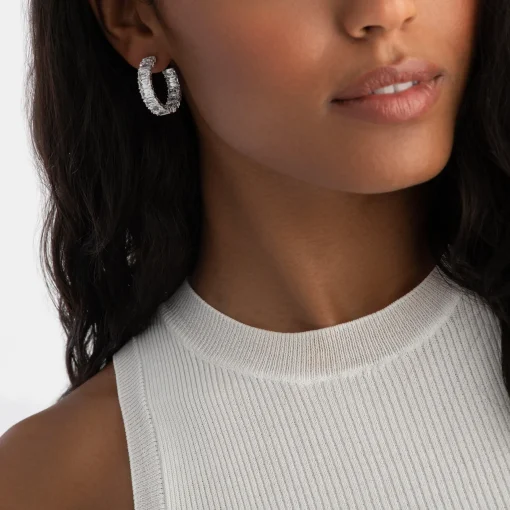 Swarovski Matrix Silver Crystal Hoop Earrings