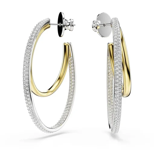 Swarovski Silver and Yellow Gold Tone Crystal Hoop Earrings