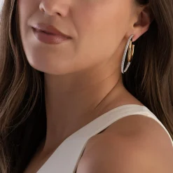 Swarovski Silver and Yellow Gold Tone Crystal Hoop Earrings