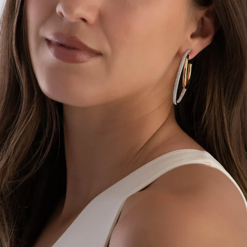 Swarovski Silver and Yellow Gold Tone Crystal Hoop Earrings