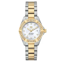 TAG Heuer Aquaracer Quartz Ladies Mother of Pearl Steel and 18K Yellow Gold Coating 27mm Watch