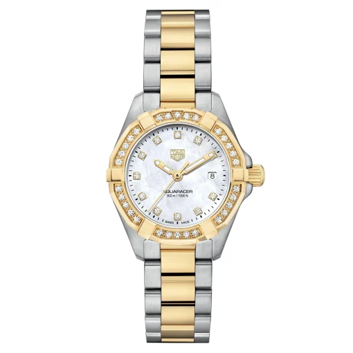 TAG Heuer Aquaracer Quartz Ladies Mother of Pearl Steel and 18K Yellow Gold Coating 27mm Watch