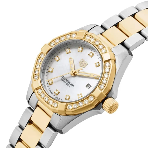TAG Heuer Aquaracer Quartz Ladies Mother of Pearl Steel and 18K Yellow Gold Coating 27mm Watch