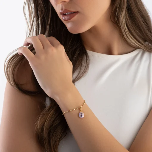 Thomas Sabo Yellow Gold Plated Purple Cubic Zirconia Charm