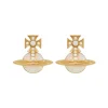 Vivienne Westwood Franca Yellow Gold Tone Cubic Zirconia and Opal Stud Earrings