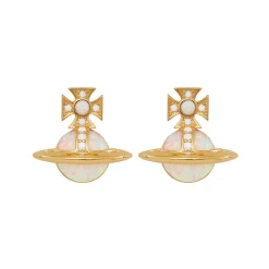 Vivienne Westwood Franca Yellow Gold Tone Cubic Zirconia and Opal Stud Earrings