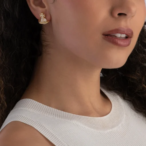 Vivienne Westwood Franca Yellow Gold Tone Cubic Zirconia and Opal Stud Earrings