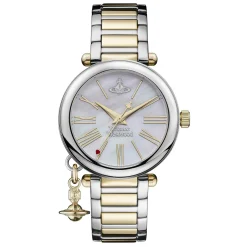 Vivienne Westwood Mother Orb 32mm Stainless Steel and Yellow Gold Tone Mother of Pearl Ladies Watch