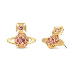 Vivienne Westwood Yellow Metal Pink Crystal Stud Earrings