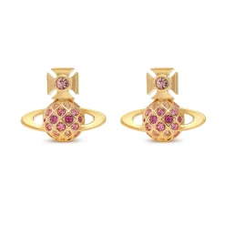 Vivienne Westwood Yellow Metal Pink Crystal Stud Earrings