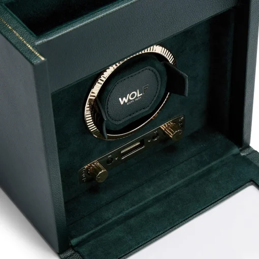 WOLF British Racing Green Single Watch Winder with Storage