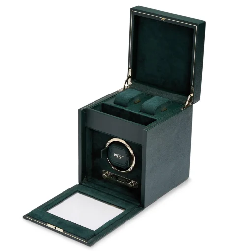 WOLF British Racing Green Single Watch Winder with Storage